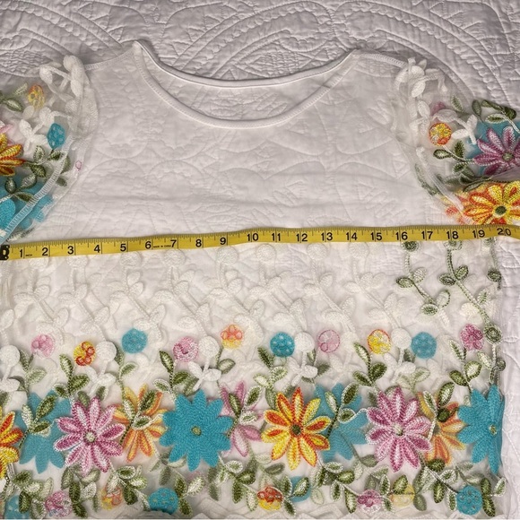 Embroidered Floral Top Size XL Sheer Tulle Background 
Boho Beach Party Garden - Picture 9 of 11